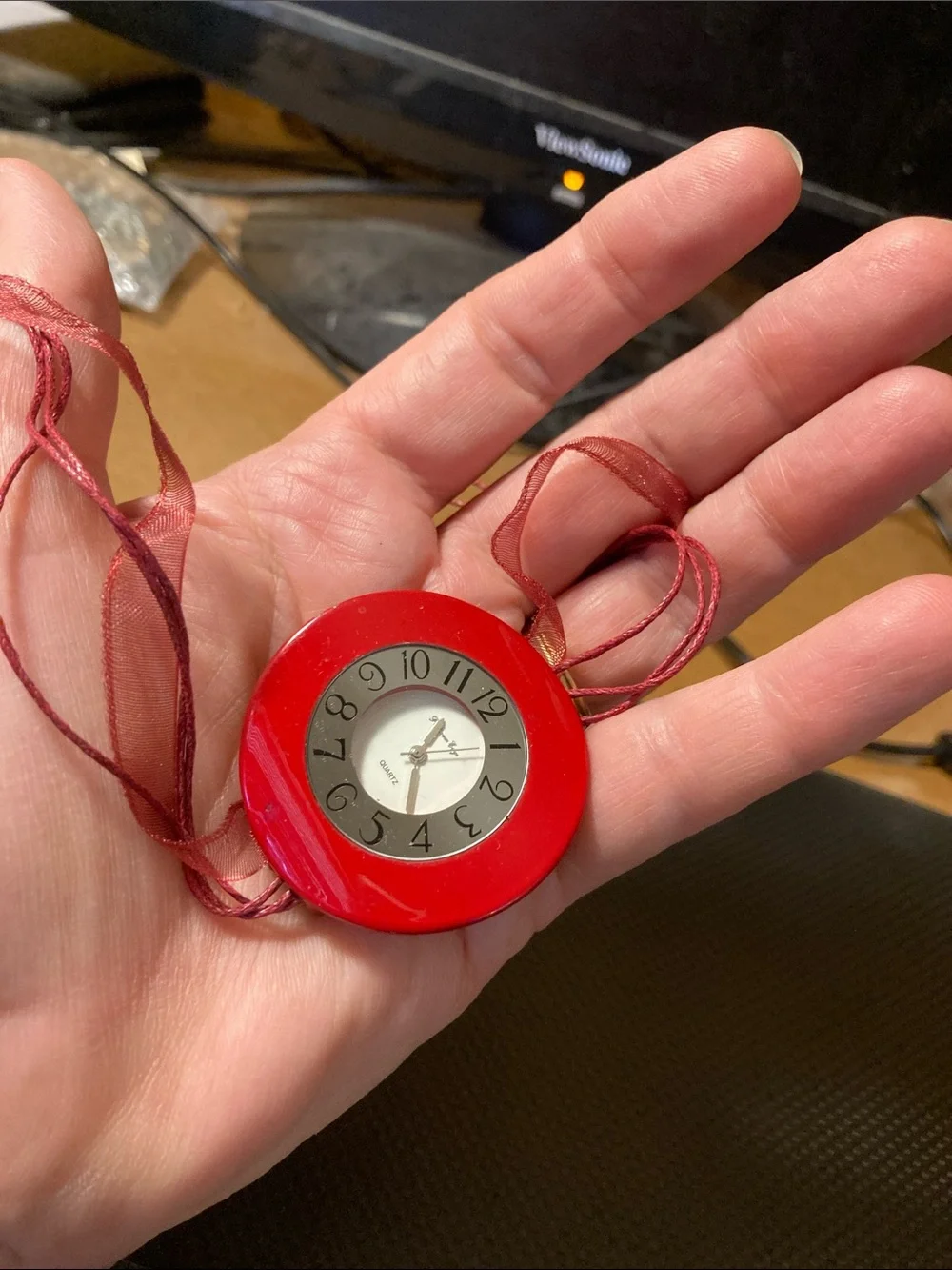 Gorgeous Red Round Quartz Pendant Watch Necklace - Fashion Accent Running